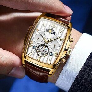 New Automatic Mechanical Waterprf OLEVS Luxury 6675g Men Leather NWT low priced!